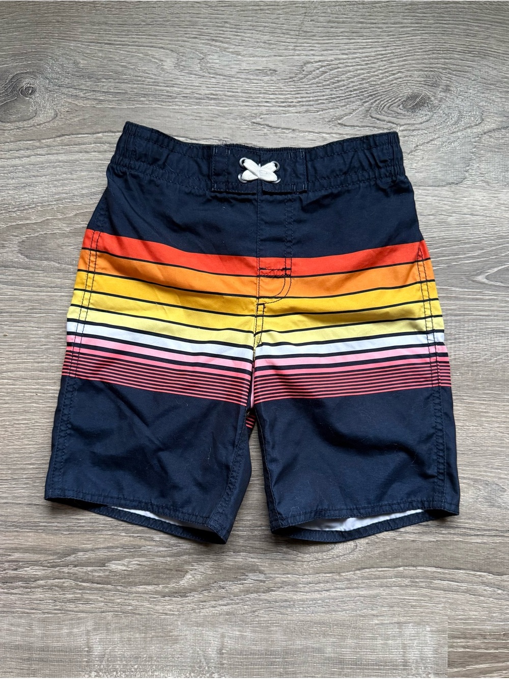 Old Navy Boys Size (M)8 Navy Swim Shorts Multicolor Stripes Soft Inner Lining